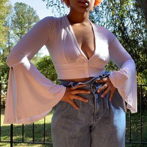 Beautiful All White Bell Sleeve Crop Top